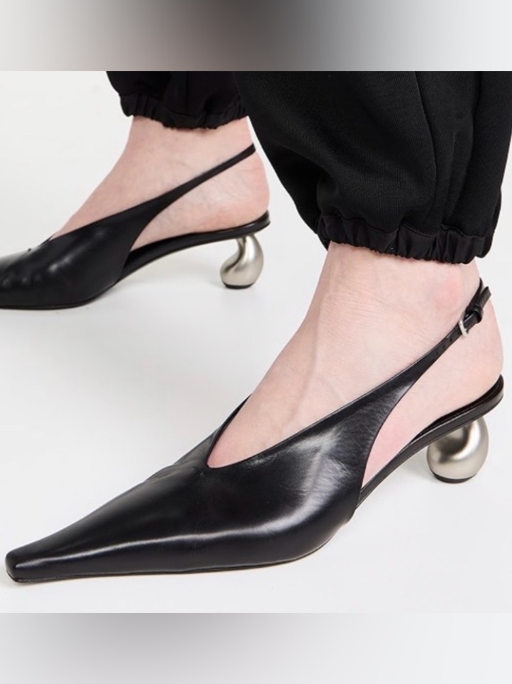Jil Sander Black Pointed Leather Slingback Pumps - Picture 7 of 7